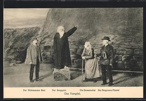 AK Freiberg, Bergfestspiel 1914, Das Vorstpiel, Der Hüttenmann Rost, Der Berggeist & die Grossmutter