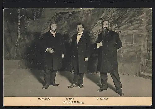 AK Freiberg, Bergfestspiel 1914, Die Spielleitung O. Patzig, R. Rau u. O. Rühle