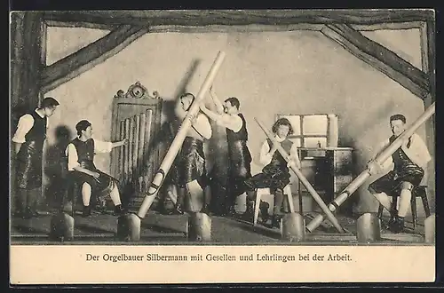 AK Freiberg, Bergfestspiel 1914, Der Orgelbauer Silbermann mit Gesellen und Lehrlingen bei der Arbeit