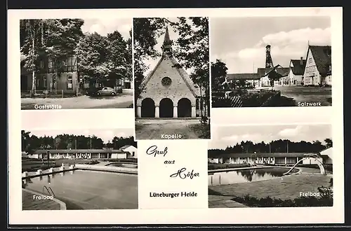 AK Höfer /Lüneburger Heide, Am Salzwerk, Gaststätte Güldenpfennig, Freibad