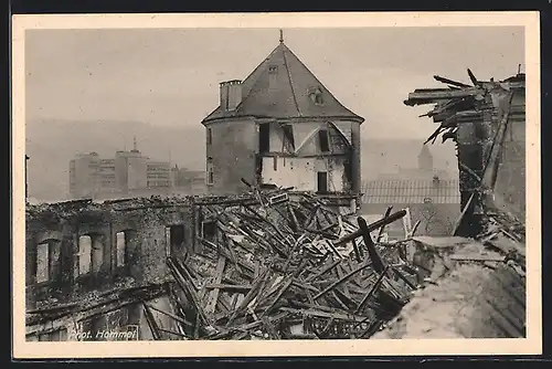 AK Stuttgart, Brand des Alten Schlosses, Inneres des ausgebrannten Schlosses gegen den Süd-Turm