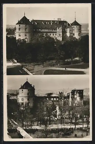 AK Stuttgart, Brand im Alten Schloss 1931, Vor und nach dem Brand
