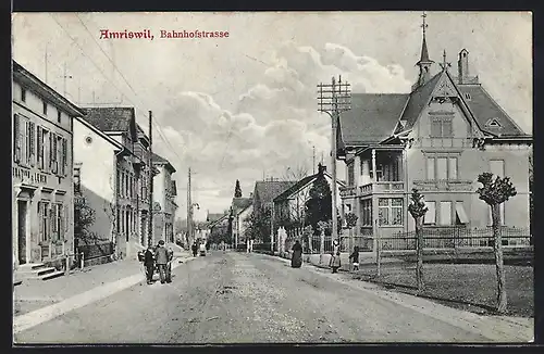 AK Amriswil, Bahnhofstrasse am Restaurant zum Löwen