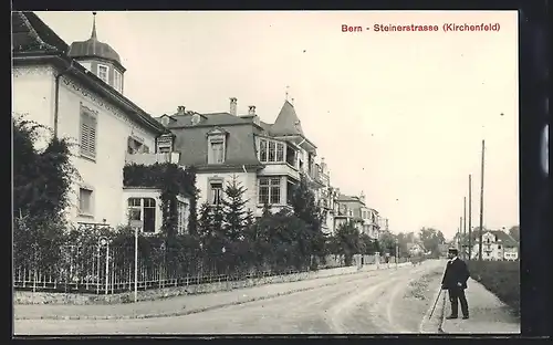 AK Bern, Steinerstrasse mit Passant