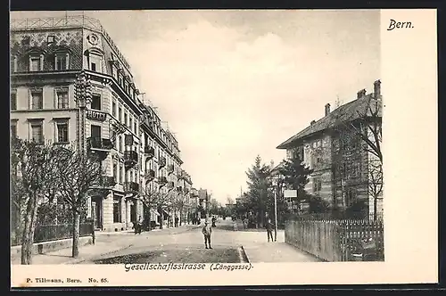 AK Bern, Gesellschaftsstrasse (Länggasse) mit Hotel