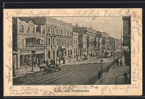AK Litzmannstadt-Lodz, Ulica Piotrkowska mit Strassenbahn