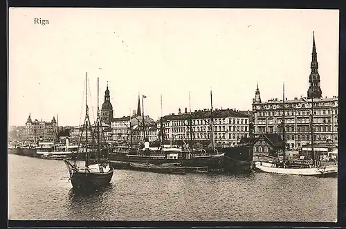 AK Riga, Hafenansicht, Schiffe, Dampfer