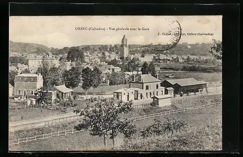 AK Orbec, Vue générale avec la Gare