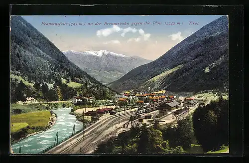 AK Franzensfeste, Ortsansicht an der Brennerbahn gegen die Plose, Bahnhof