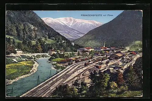 AK Franzensfeste, Panorama mit Gleisen & Plose