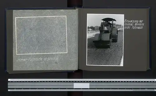 Fotoalbum mit 30 Fotografien, Firma Friedrich Deidesheimer KG UNIMAC, Bundesstrasse 35, Autobahn Strassenbau Kaelble Walze