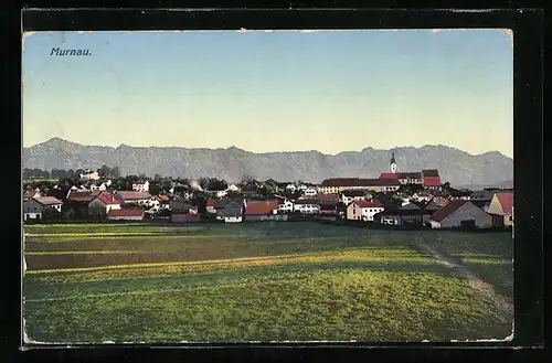 AK Murnau, Ortsansicht vor Bergpanorama