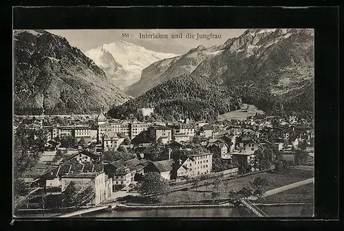 AK Interlaken, Ortsansicht und die Jungfrau