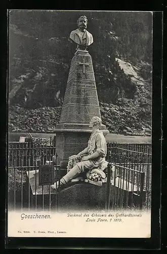 AK Goeschenen, Denkmal des Erbauers des Gotthardtunnels Louis Favre
