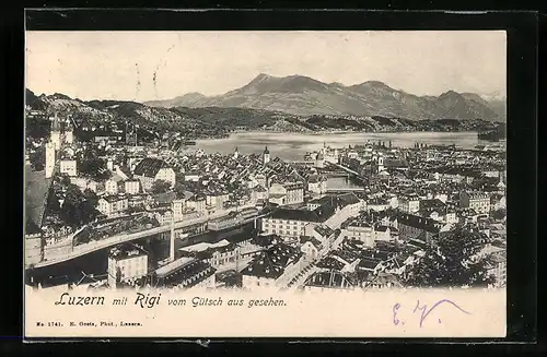 AK Luzern, Ortsansicht mit Rigi vom Gütsch aus gesehen