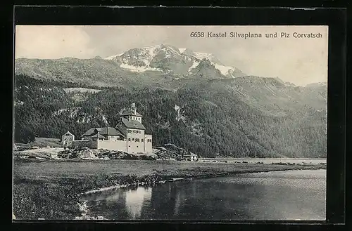 AK Silvaplana, Blick auf Kastel Silvaplana vor Piz Corvatsch