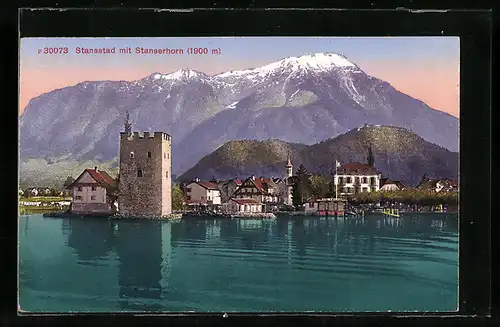 AK Stansstad, Ortsansicht mit Stanserhorn