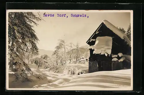 AK Davos Dorf, Hütte in verschneiter Winterlandschaft