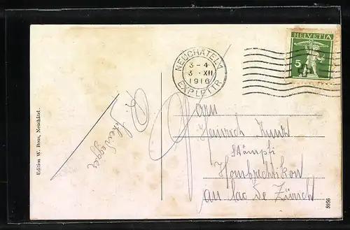 AK Neuchatel, Ortsansicht aus der Vogelschau