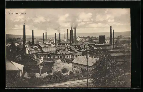 AK Kladno, Ortsansicht mit Fabrikanlagen