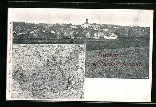 AK Uhlirske Janovice, Ortsansicht, Lankarte der Region