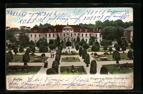 AK Gotha, Orangerie mit Schloss Friedrichsthal
