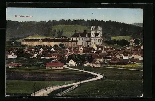 AK Ottobeuren, Ortsansicht mit Kirche