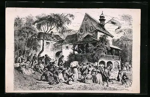 Künstler-AK Birkenstein, Menschenmenge beim Frauentag