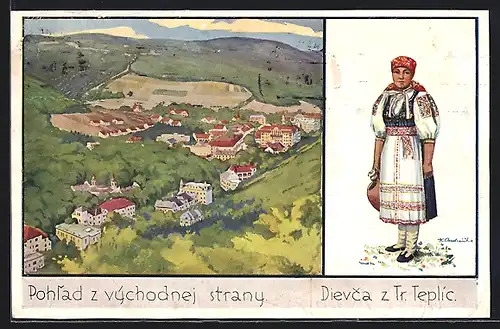 Künstler-AK Trencenteplic, Pohlad z vychodnej strany