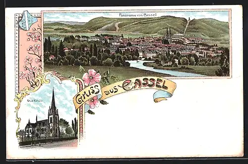 Lithographie Kassel, Panorama, Neue Kirche