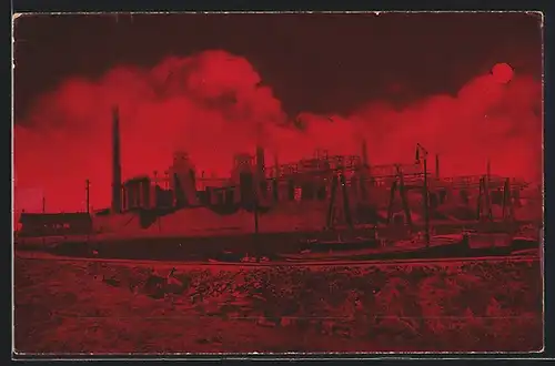 AK Rheinhausen-Friemersheim, Friedrich-Alfred-Hütte, Hafen mit Hochofenanlage