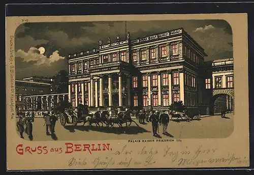 Lithographie Berlin, Palais Kaiser Friedrich III, Kutsche