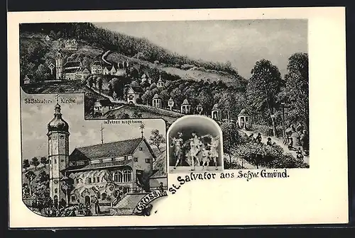 AK Schw. Gmünd, St. Salvator Kirche und Ortsansicht