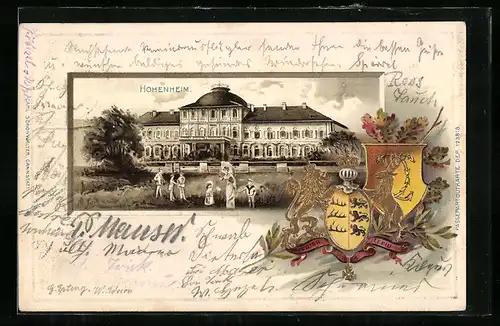 Passepartout-Lithographie Stuttgart, Schloss Hohenheim, Wappen