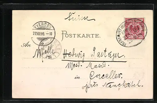 Lithographie Offenburg, Rathaus, Drake-Denkmal, Krieger-Denkmal