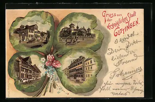Passepartout-Lithographie Göttingen, Gasthof Deutsches Haus, Schwarzer Bär und Alte Fink im Kleeblatt