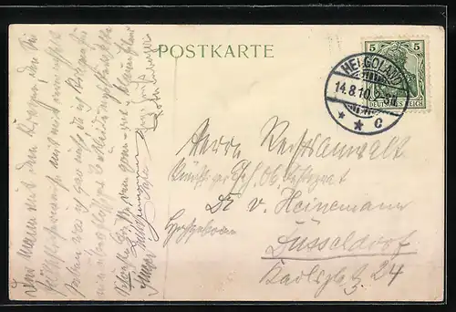 Lithographie Helgoland, Ortsansicht mit Hummer