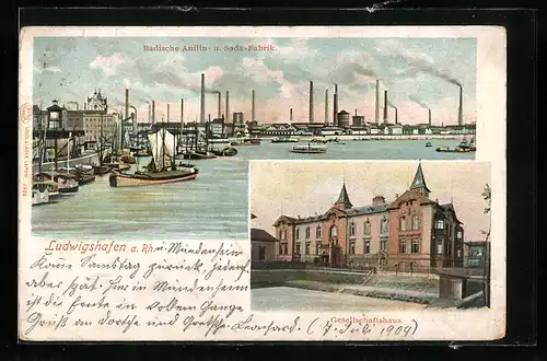 Lithographie Ludwigshafen a. Rh., Badische Anilin- und Soda-Fabrik, Gesellschaftshaus