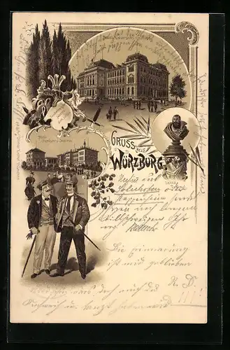 Lithographie Würzburg, Neues Universitäts-Gebäude, neues chemisches Institut