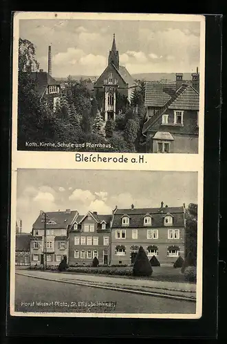 AK Bleicherode, St. Elisabethheim am Platz, Katholische Kirche, Schule und Pfarrhaus