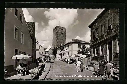 AK Bretten /Baden, Pfeifferturm mit Sparkasse