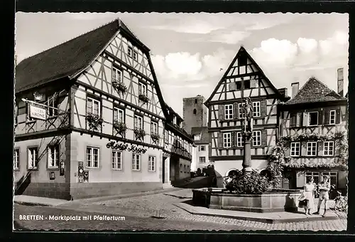 AK Bretten, Marktplatz mit Pfeifferturm