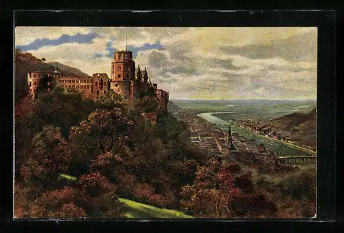 Künstler-AK Heinrich Hoffmann: Heidelberg, Stadt von der Terrasse gesehen
