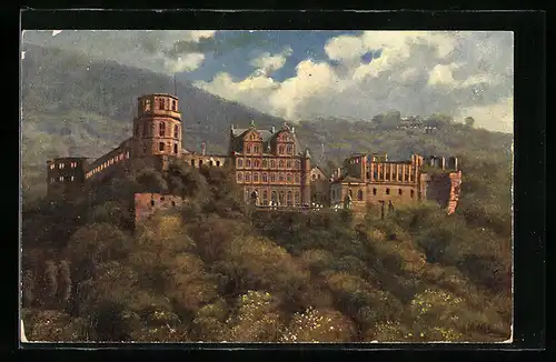 Künstler-AK H. Hoffmann: Heidelberg, Das Schloss von der Hirschgasse gesehen