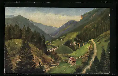 Künstler-AK Heinrich Hoffmann: Höllental /Schwarzwald, Ortspartie bei der Ravennaschlucht