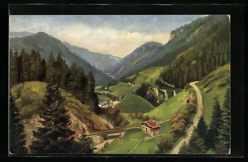 Künstler-AK Heinrich Hoffmann: Höllental /Schwarzwald, Ortspartie bei der Ravennaschlucht