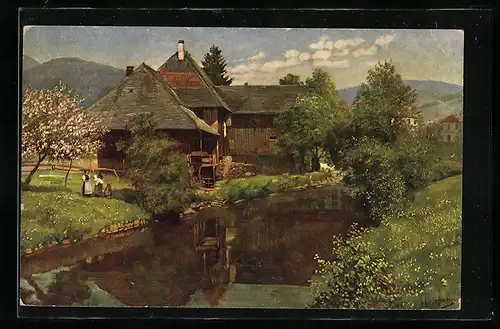 Künstler-AK Schönau, Altes Haus im Schwarzwald