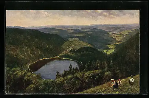 AK Feldberg, Blick zum See mit Bergpanorama