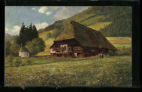 Künstler-AK Heinrich Hoffmann: Schwarzwaldhaus mit Kapelle