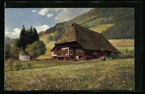 Künstler-AK Heinrich Hoffmann: Schwarzwaldhaus mit Kapelle
